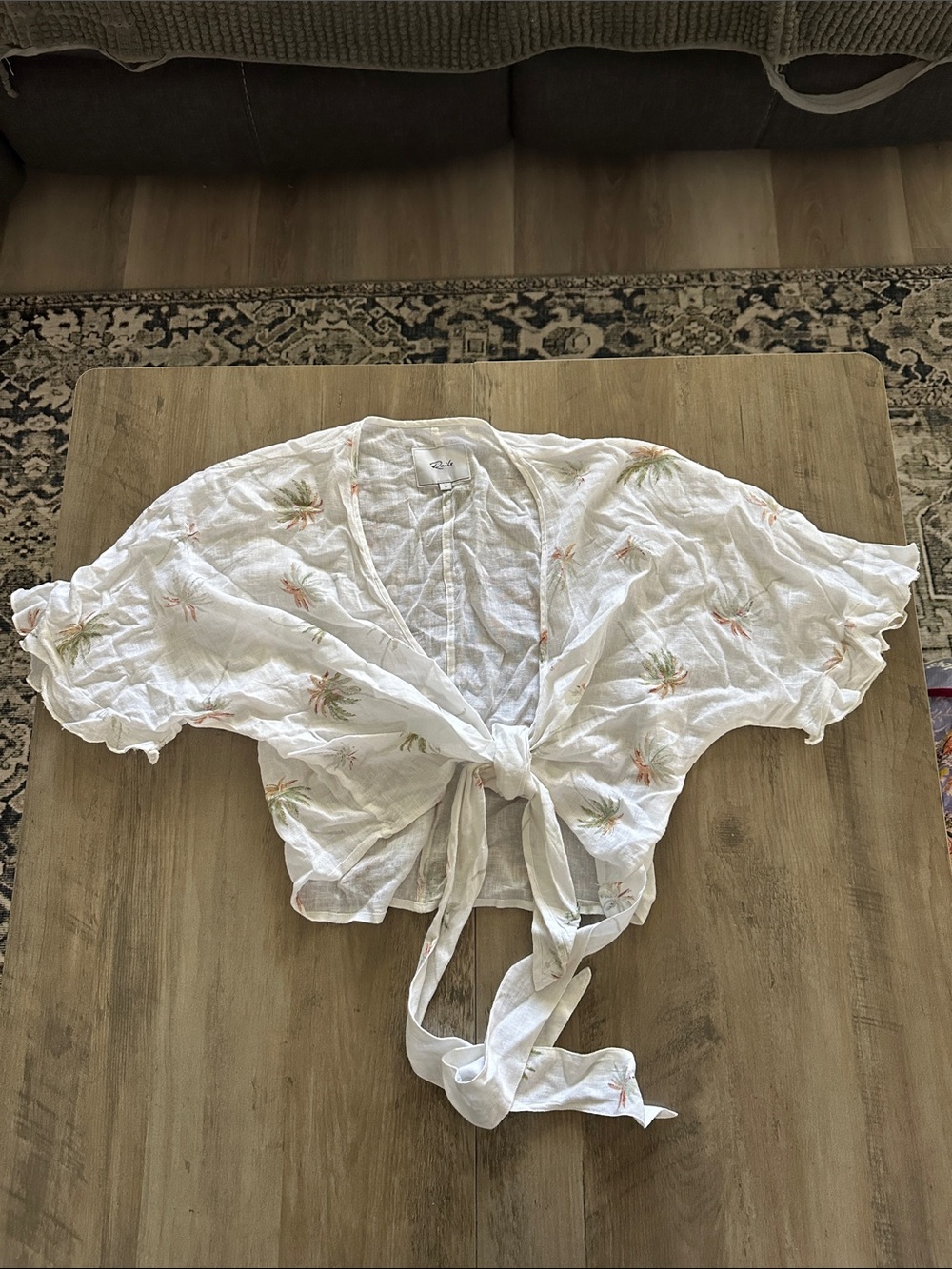 Rails Lightweight White Tie-Front Palm Print Crop Top